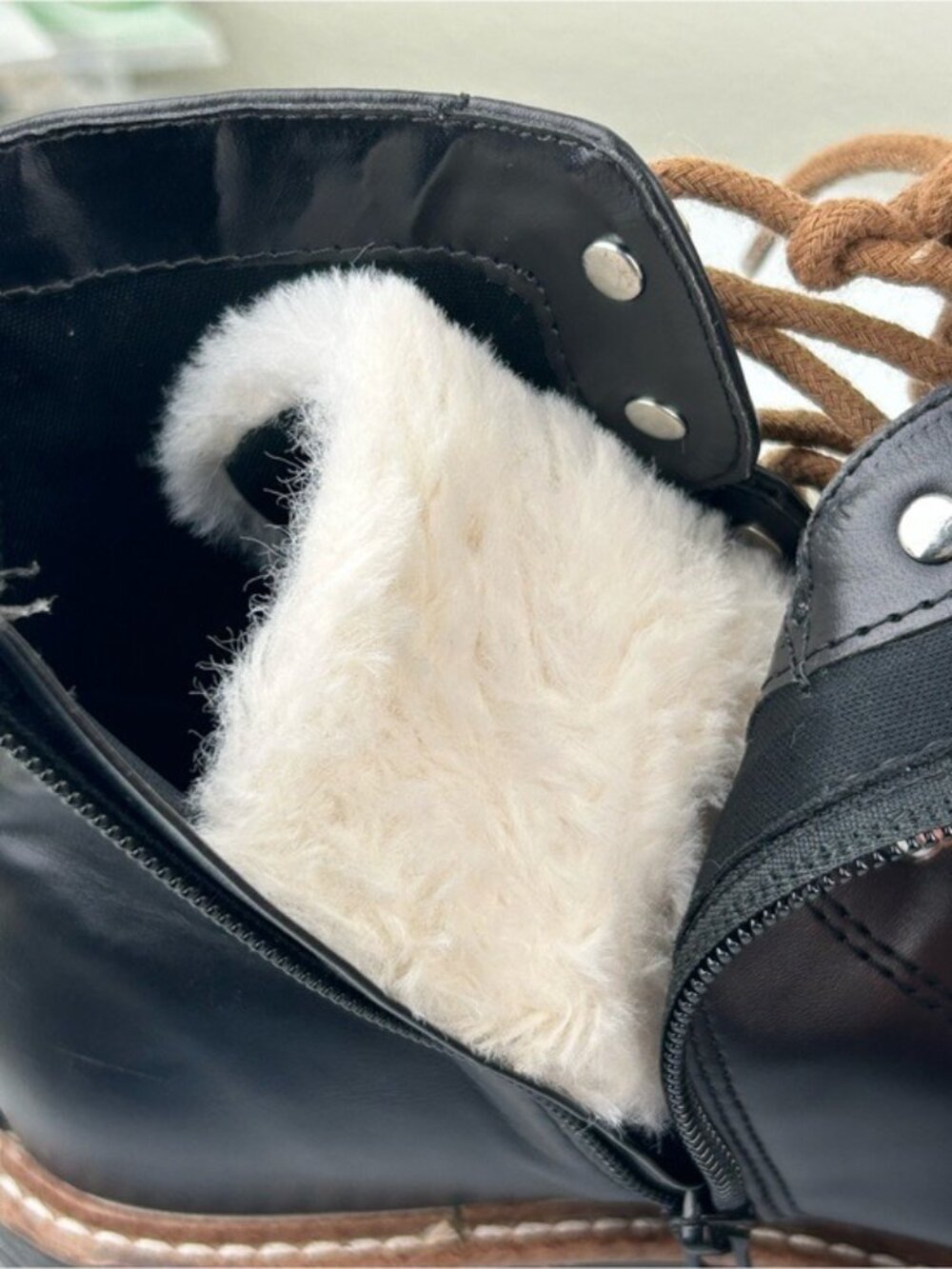 A New Day Target Black Faux Leather Fur Lace-Up Combat Winter Boots Sz 6.5 Fall - Picture 15 of 16